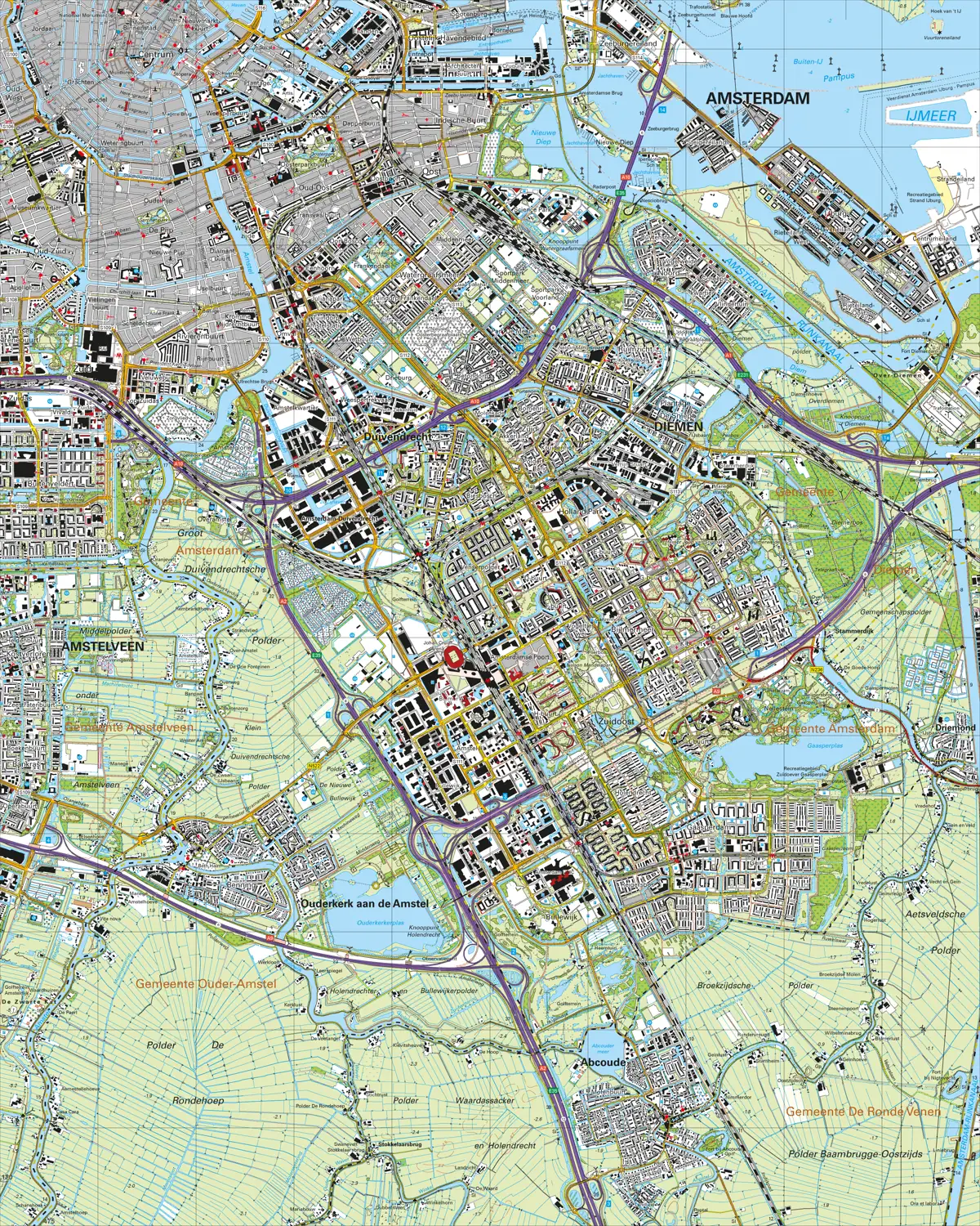 Topographic map of Amsterdam, Diemen and Ouderkerk aan de Amstel